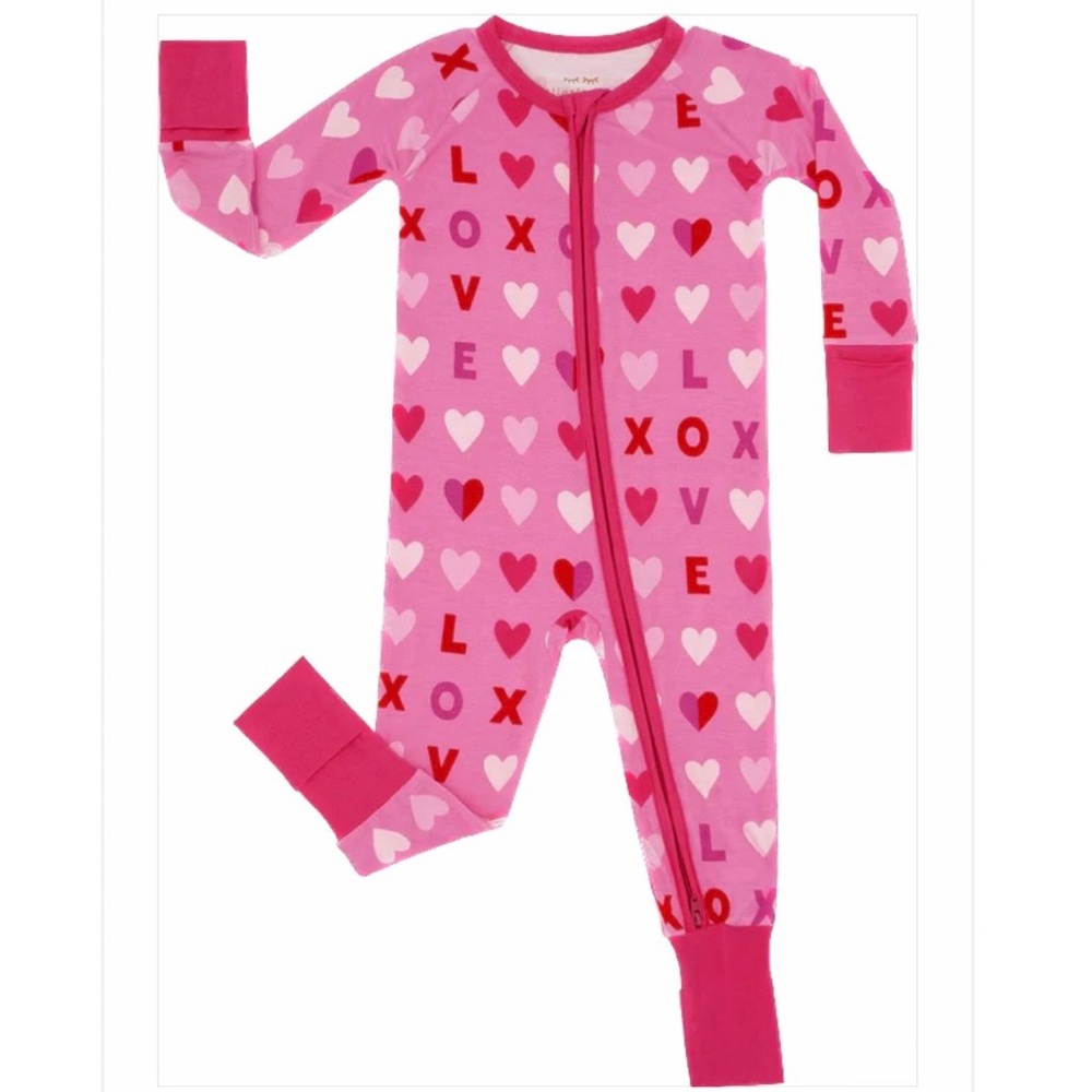 NWT 0-3M Little Sleepies XOXO Pink and Red Heart Zippy Valentine’s Day